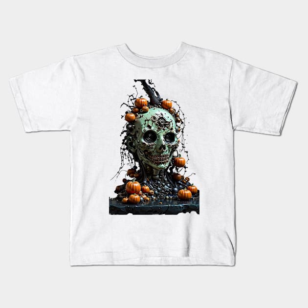 The Enigmatic Glow: Haunted Halloween Pumpkin Kids T-Shirt by Helen Morgan